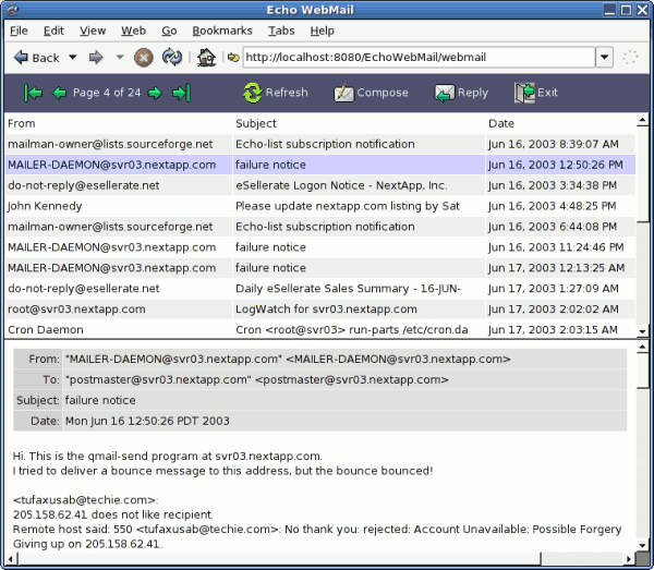 A screenshot of the MailScreen.